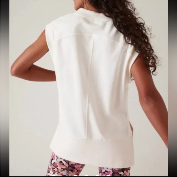 Athleta Women XS White Retroterry V Neck Sweatshirt Tee Top Sleeveless Athletic - Picture 3 of 9